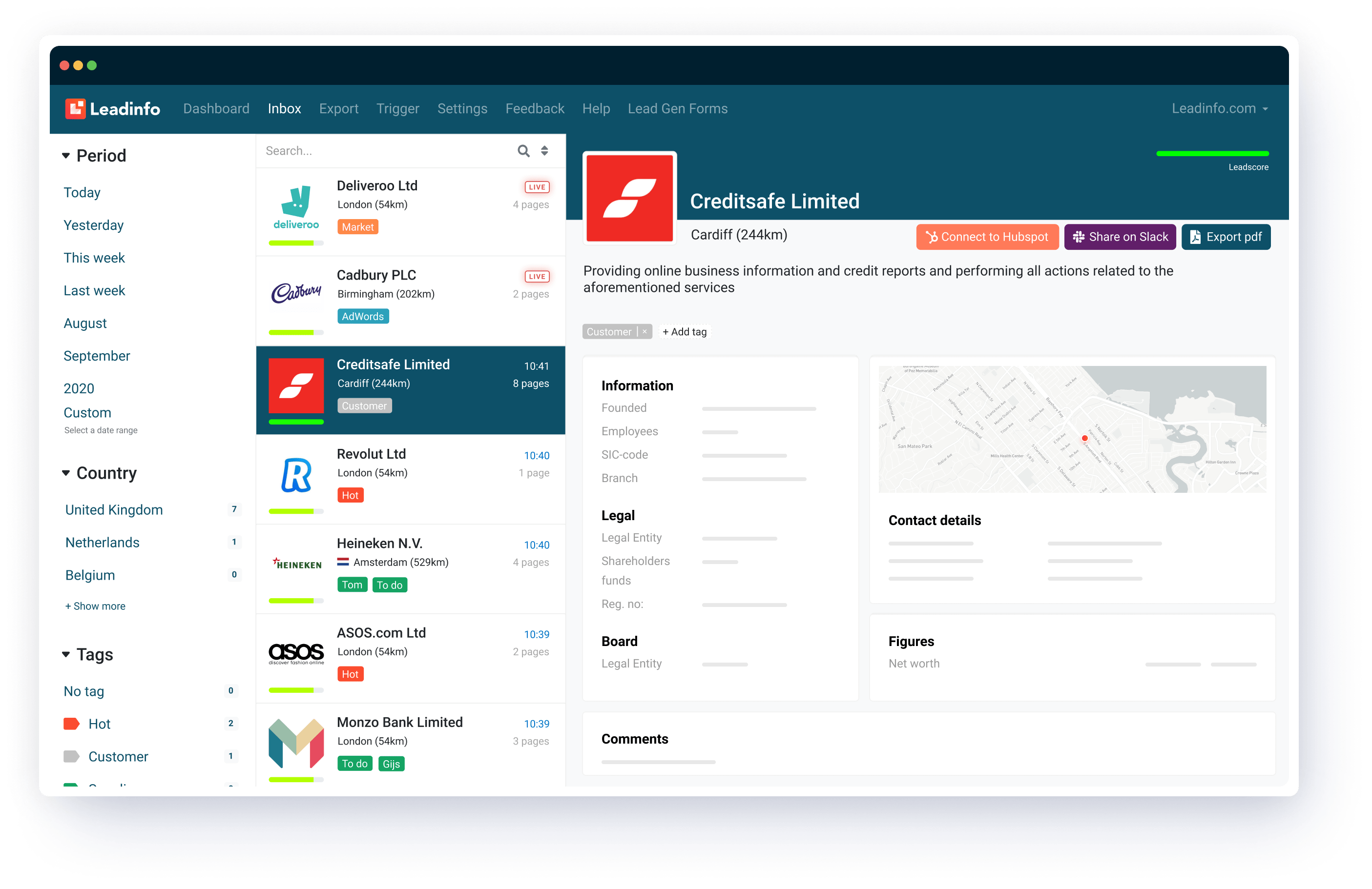 Example of the Leadinfo inbox look and feel